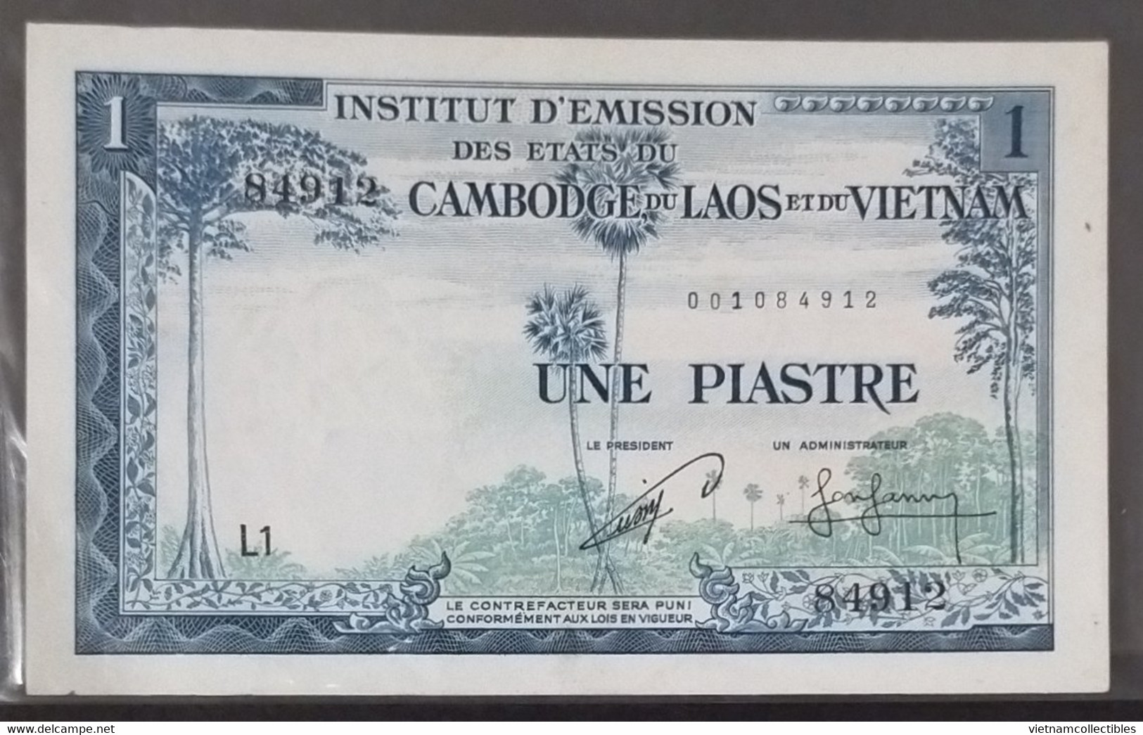 French Indochine Indochina Vietnam Viet Nam Laos Cambodia 1 Piastre UNC Banknote 1954 - Pick # 94 / 02 Photos - Indochine