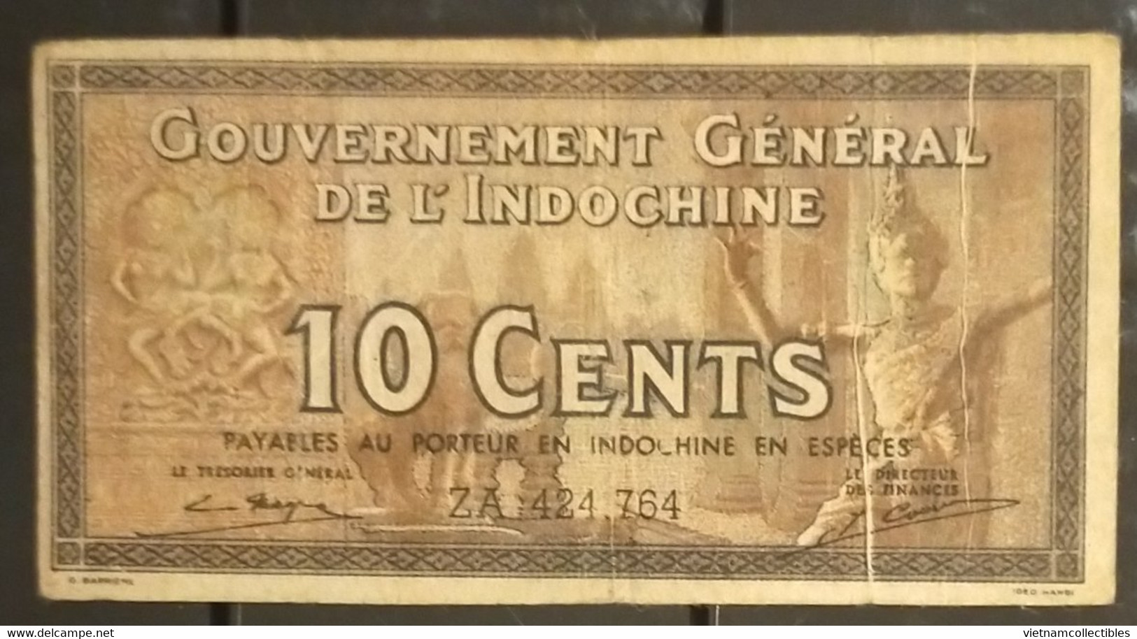 French Indochine Indochina Vietnam Viet Nam Laos Cambodia 10 Cents AU ERROR Banknote 1939 - Pick # 85e / 02 Photos - Indochine