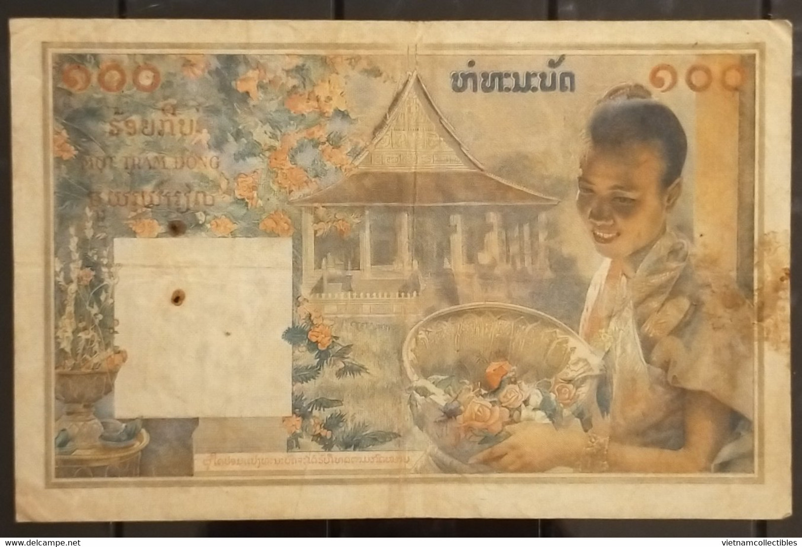 French Indochine Indochina Vietnam Viet Nam Laos Cambodia 100 Piastres VF Banknote Note 1954 - Pick # 103 / 02 Photos - Indochine