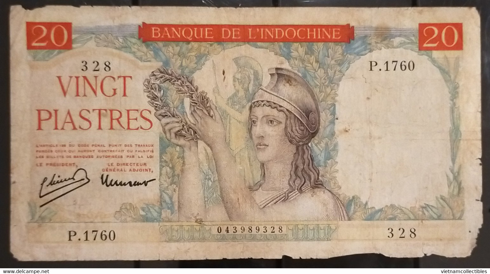 Indochine Indochina Vietnam Viet Nam Laos Cambodia VG 20 Piastres Banknote 1949 - Pick # 81 / 02 Photo - Indochina
