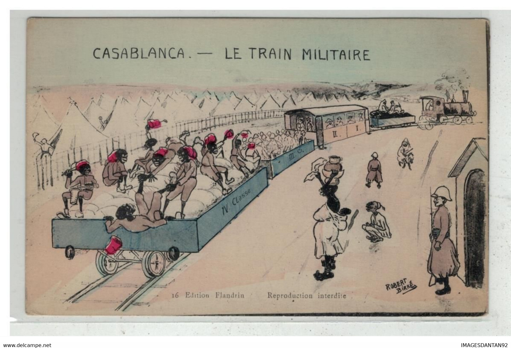 ILLUSTRATEUR BIRKE #17032 MAROC CASABLANCA CARICATURE LE TRAIN MILITAIRE - Autres & Non Classés