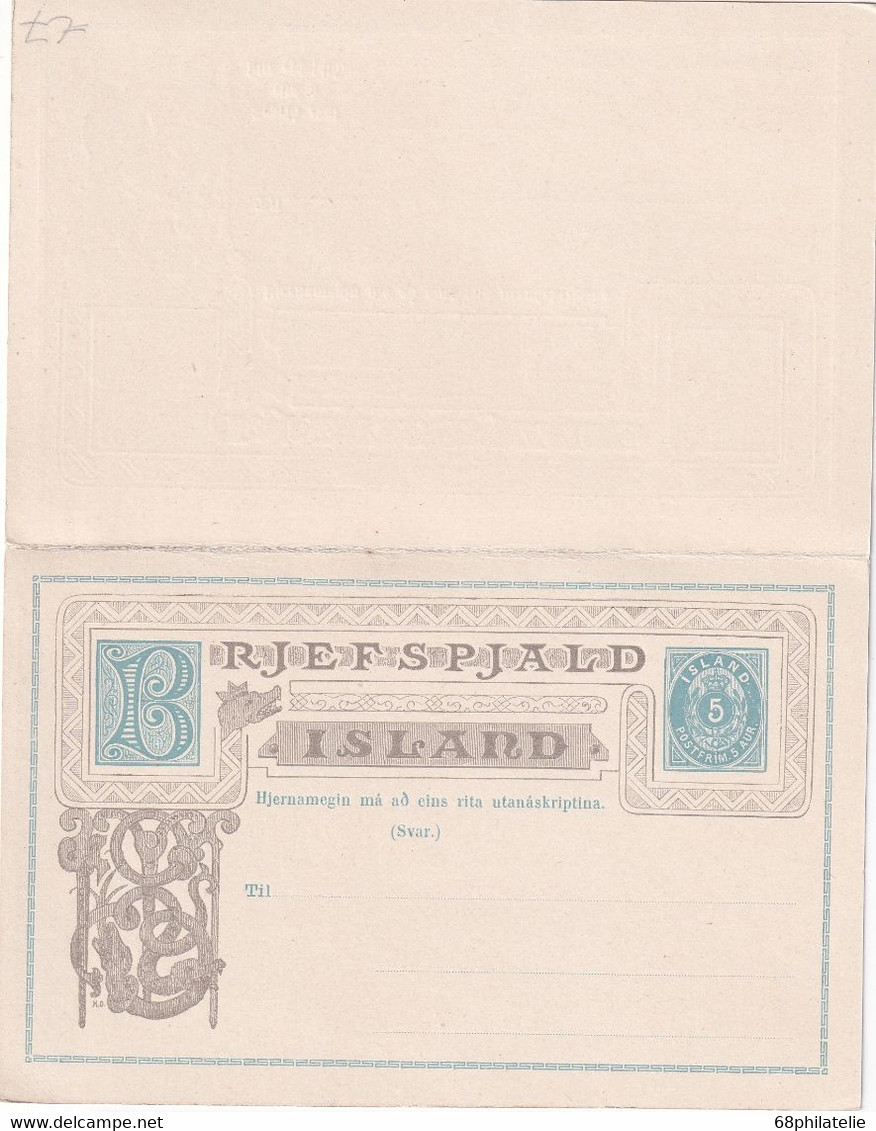 ISLANDE  ENTIER POSTAL/GANZSACHE/POSTAL CARTE AVEC REPONSE - Postal Stationery