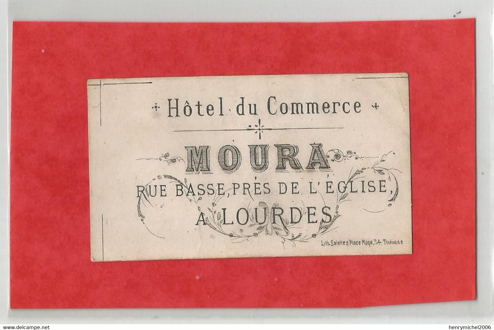 Cdv  Hotel Du Commerce Moura Rue Basse Près De L'église A Lourdes Carte De Visite époque Empire - Tarjetas De Visita