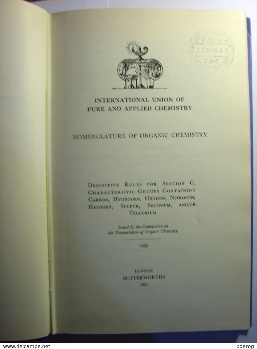 NOMENCLATURE OF ORGANIC CHEMISTRY SECTIONS ABC - IUPAC INTERNATIONAL UNION OF PURE AND APPLIED CHEMISTRY 1966  CHIMIE -