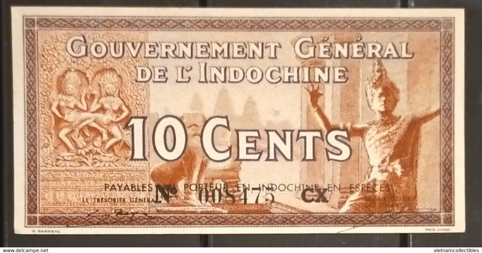 Indochine Indochina Vietnam Laos Cambodia 10 Cents UNC ERROR Banknote Note Billet 1942 - Pick # 87d / 2 Photos - Indochine
