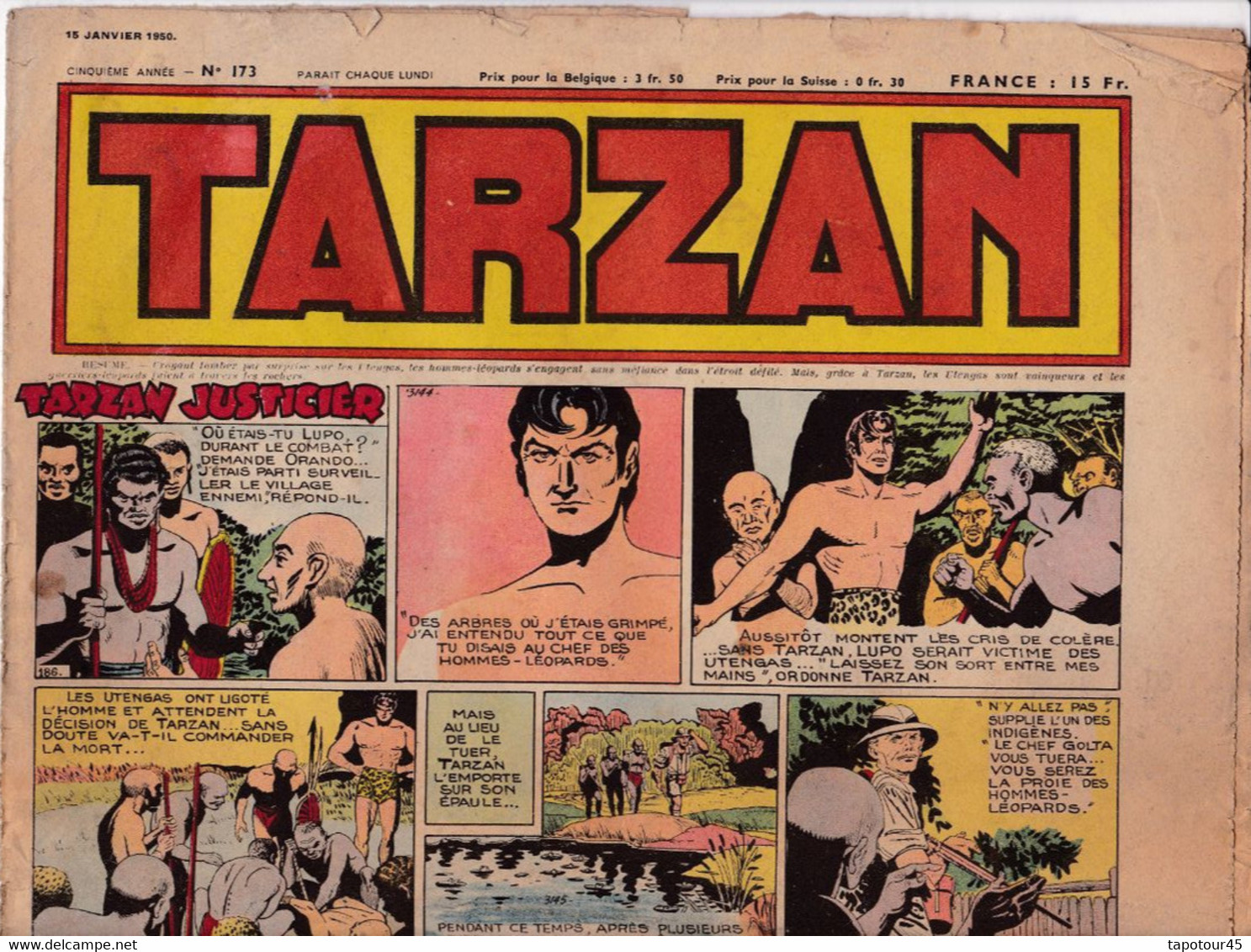 C 16) "Tarzan" > 5 Ième Année 1950 > N° 173  (4  Pgs R/V > FT 380 X 290 Mm - Tarzan