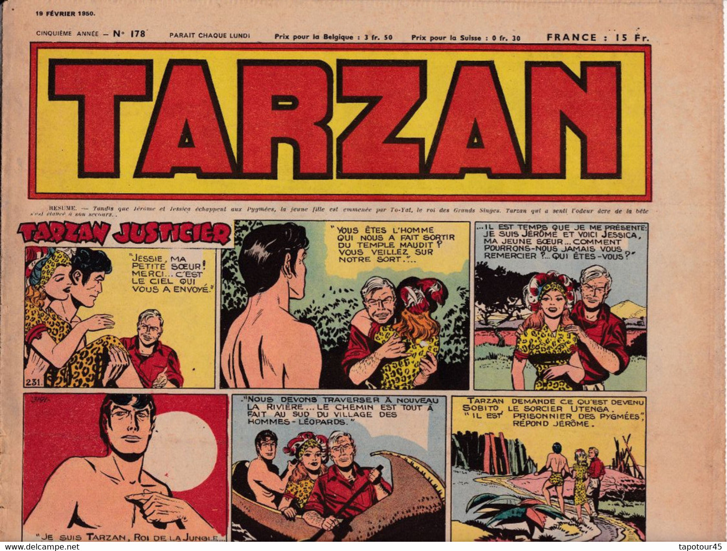 C 16) "Tarzan" > 5 Ième Année > 1950 > N° 178 > (4  Pgs R/V > FT 380 X 290 Mm - Tarzan