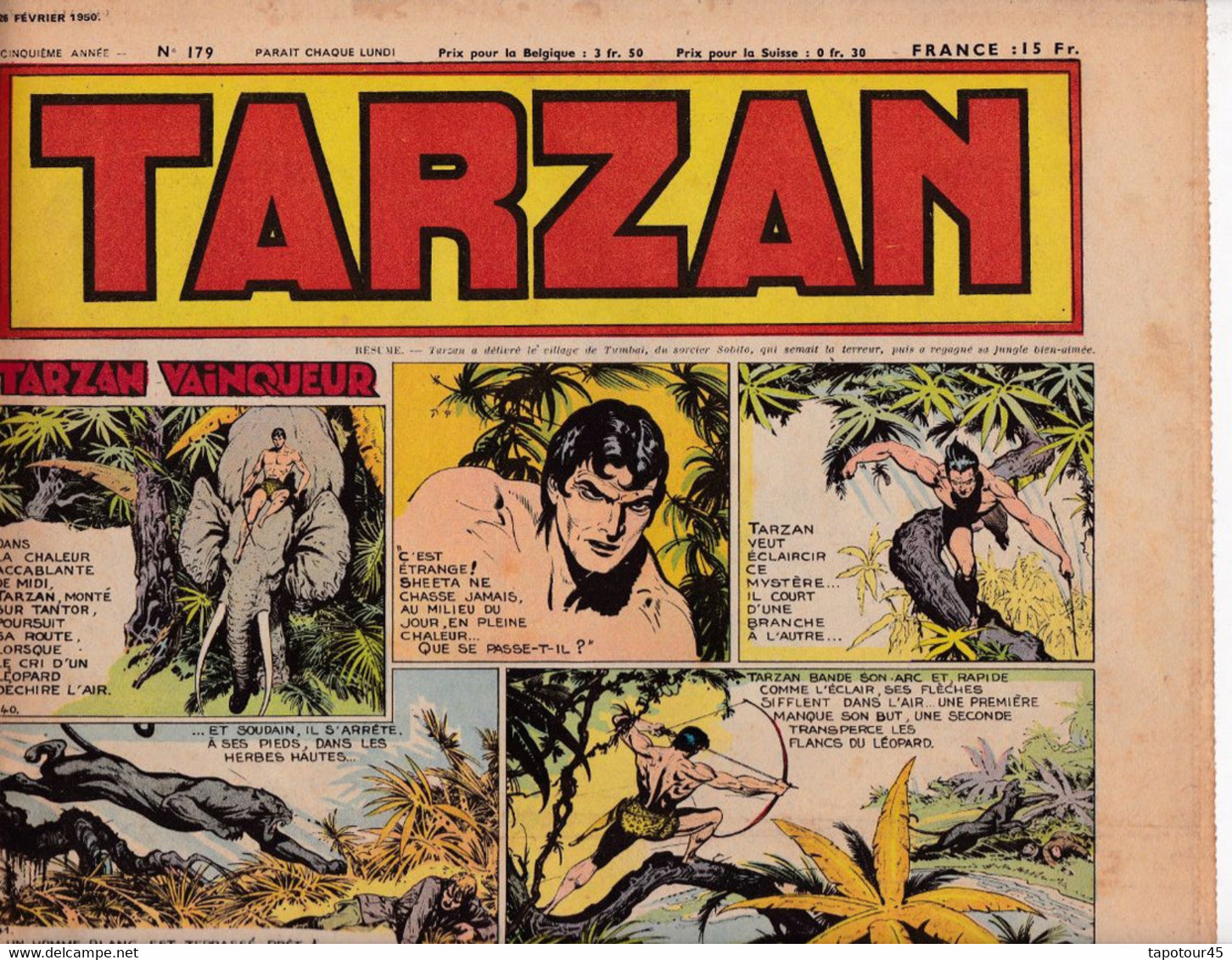 C 16) "Tarzan" > 5 Ième Année > 1950 > N° 179 > (4  Pgs R/V > FT 380 X 290 Mm - Tarzan