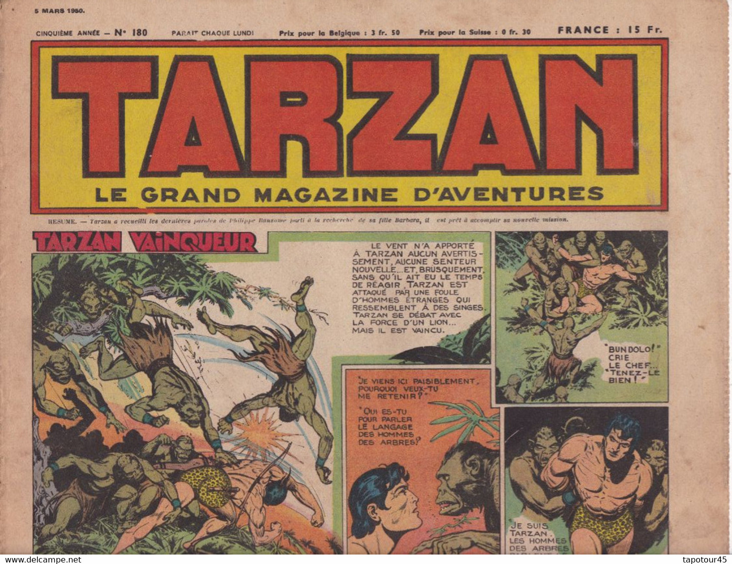 C 16) "Tarzan" > 5 Ième Année > 1950 > N° 180 > (4  Pgs R/V > FT 380 X 290 Mm - Tarzan