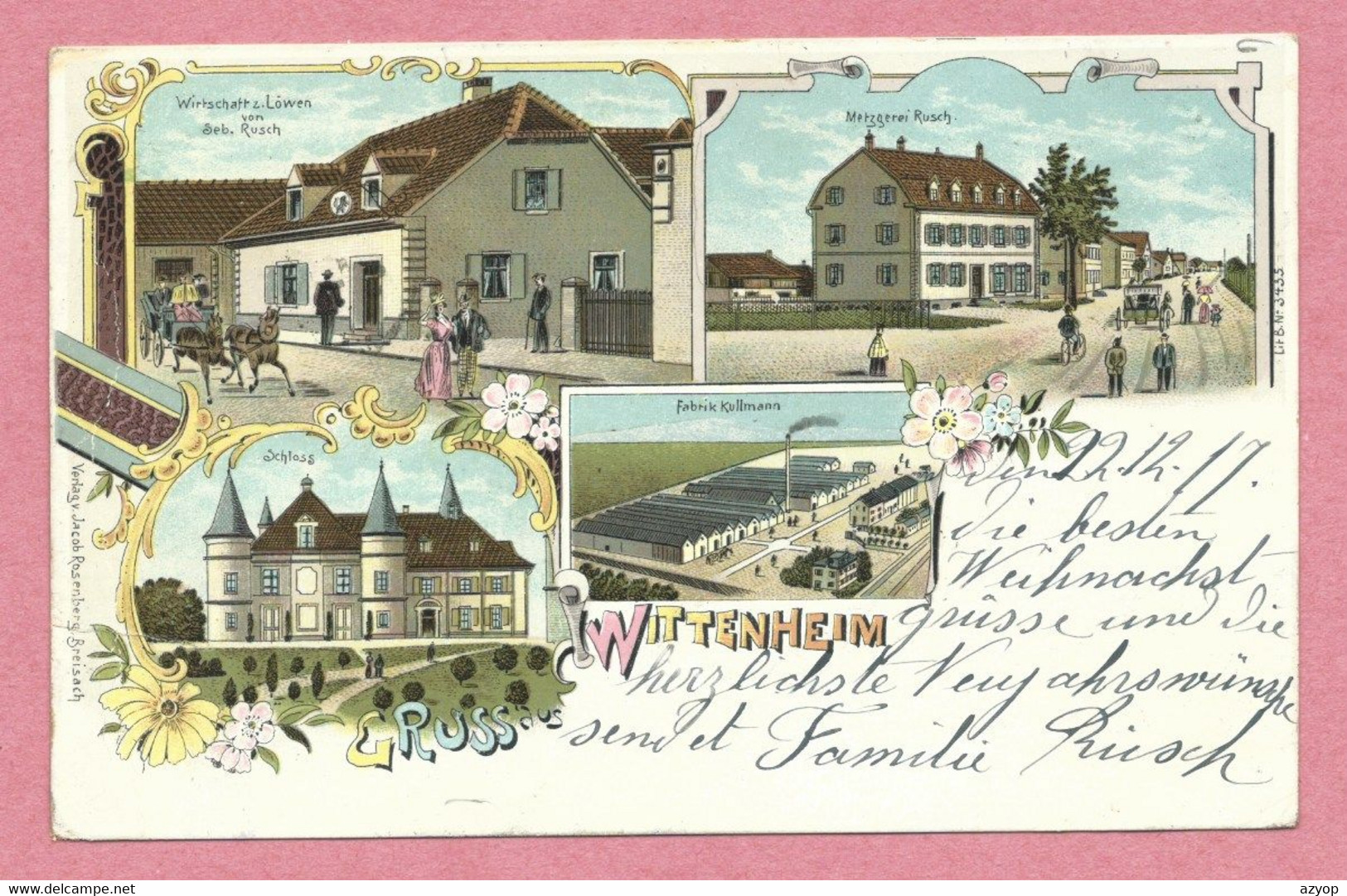 68 - GRUSS Aus WITTENHEIM - Litho Couleur Multivues -  Wirtschaft Zum Löwen - Metzgerei RUSCH - Wittenheim