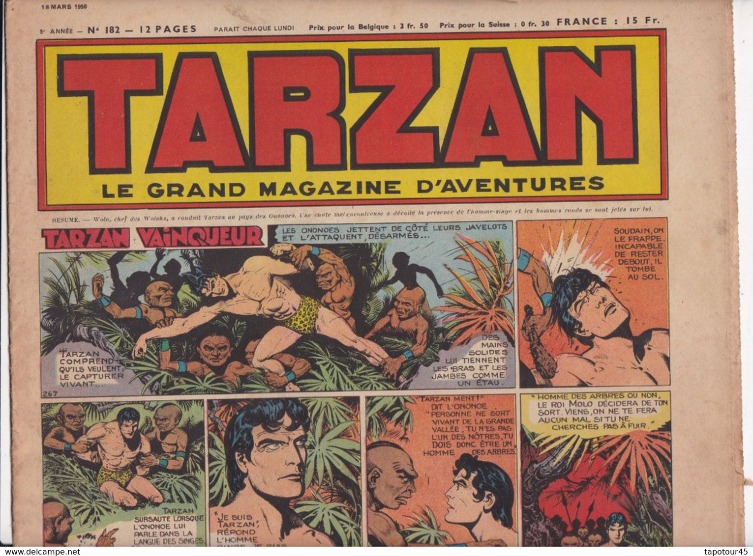 C 16) "Tarzan" > 5 Ième Année > 1950 > N° 182 > (Nouveau 6  Pgs R/V > FT 380 X 290 Mm - Tarzan