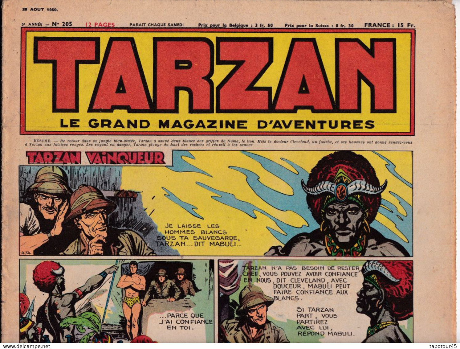 C 16) "Tarzan" > 5 Ième Année > 1950 > N° 205 > (Nouveau 6  Pgs R/V > FT 380 X 290 Mm - Tarzan