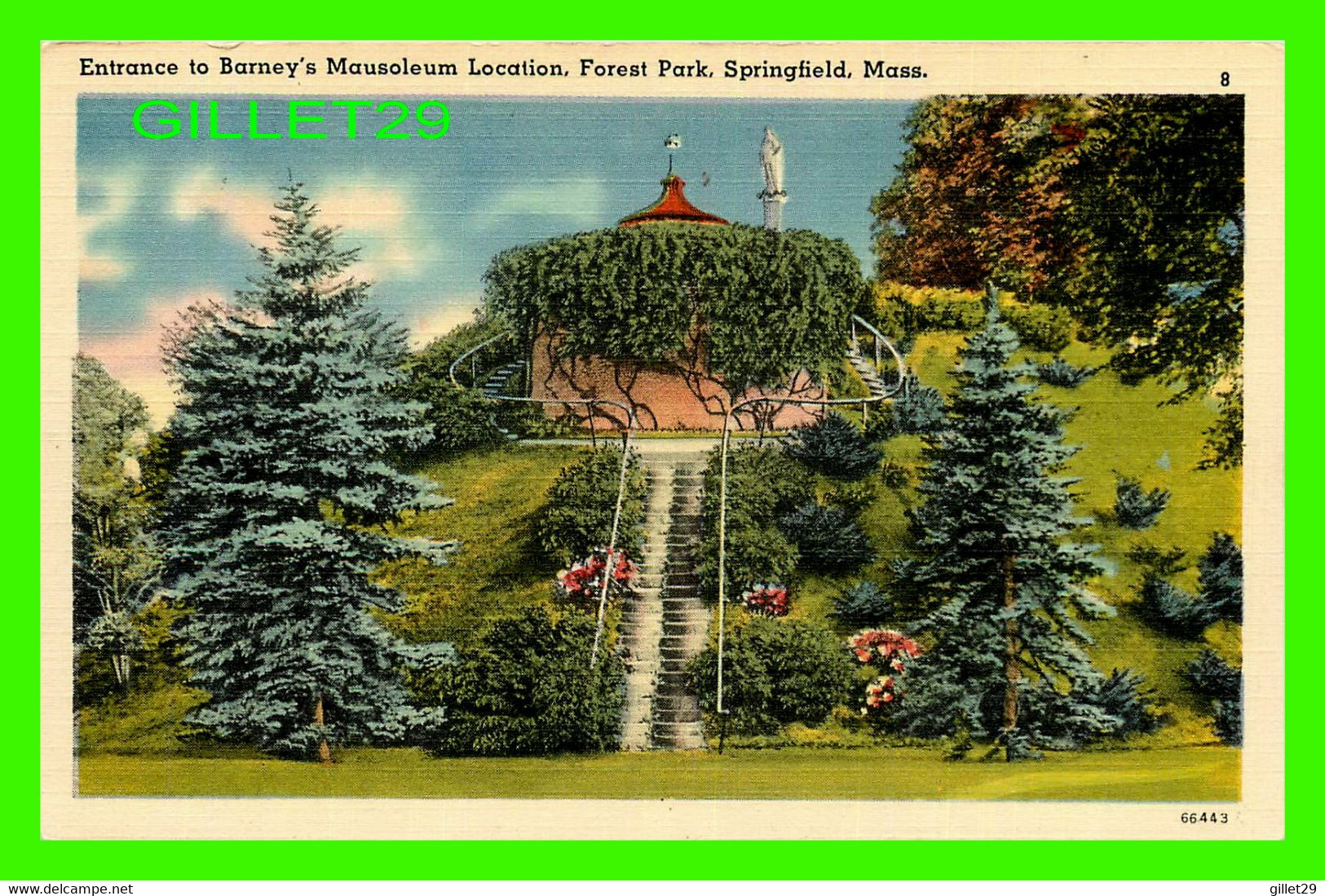 SPRINGFIELD, MA - ENTRANCE TO BARNEY'S MAUSOLEUM LOCATION, FOREST PARK - TICHNOR BROS INC - - Springfield