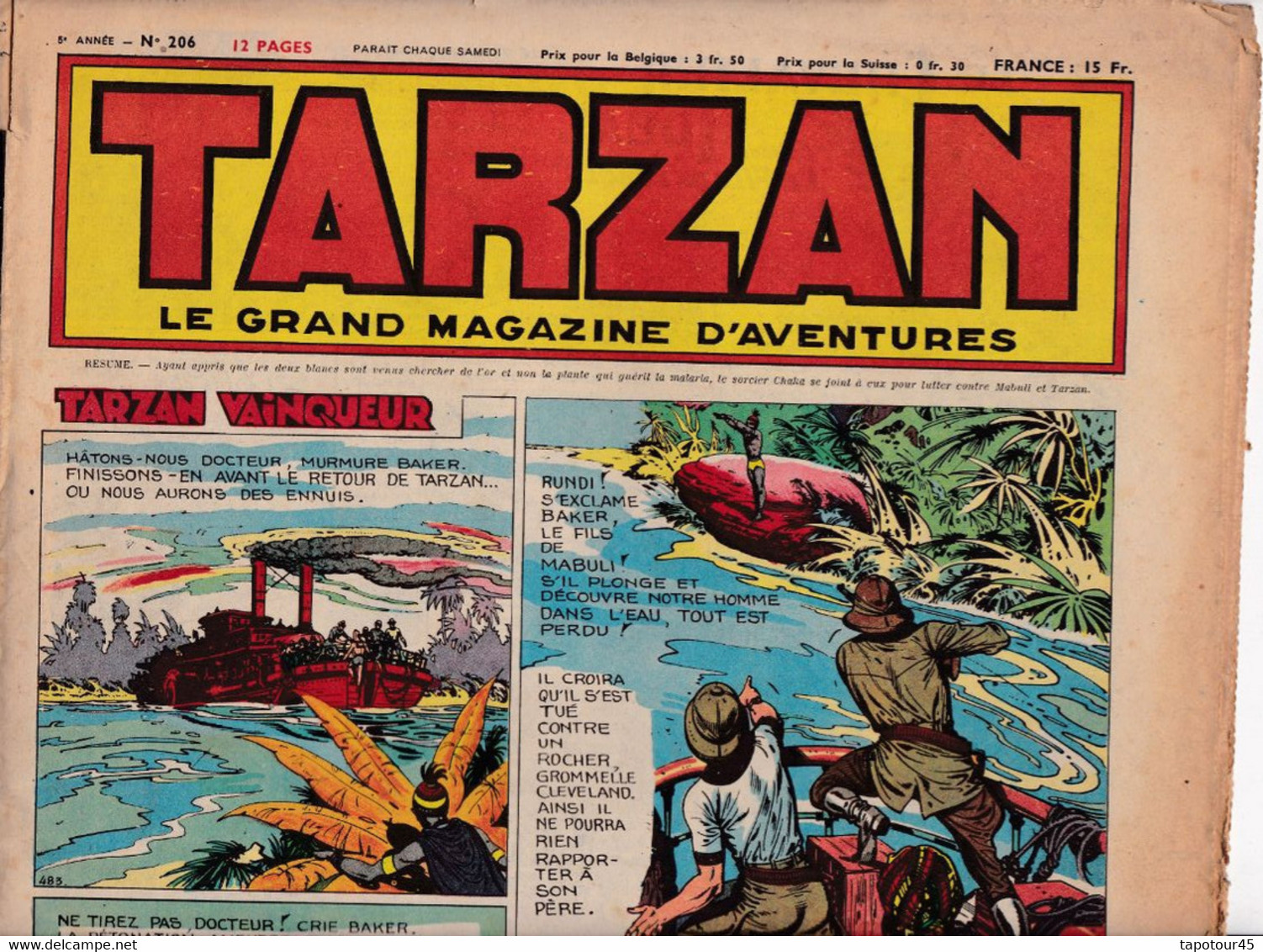 C 16) "Tarzan" > 5 Ième Année > 1950 > N° 206 > (Nouveau 6  Pgs R/V > FT 380 X 290 Mm - Tarzan