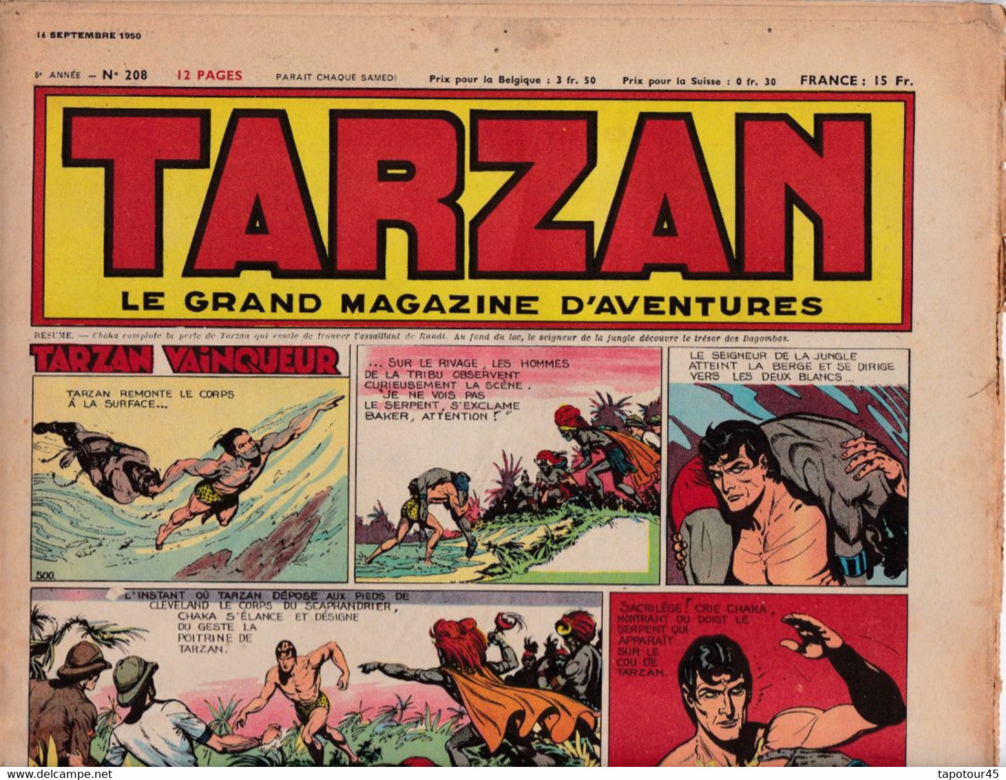 C 16) "Tarzan" > 5 Ième Année > 1950 > N° 208 > (Nouveau 6  Pgs R/V > FT 380 X 290 Mm - Tarzan
