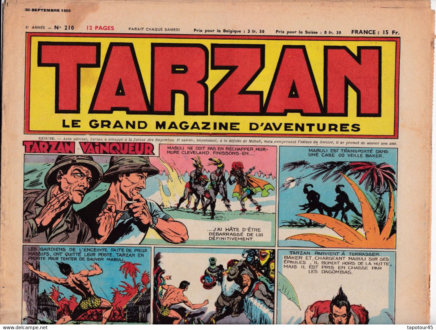 C 16) "Tarzan" > 5 Ième Année > 1950 > N° 210 > (Nouveau 6  Pgs R/V > FT 380 X 290 Mm - Tarzan