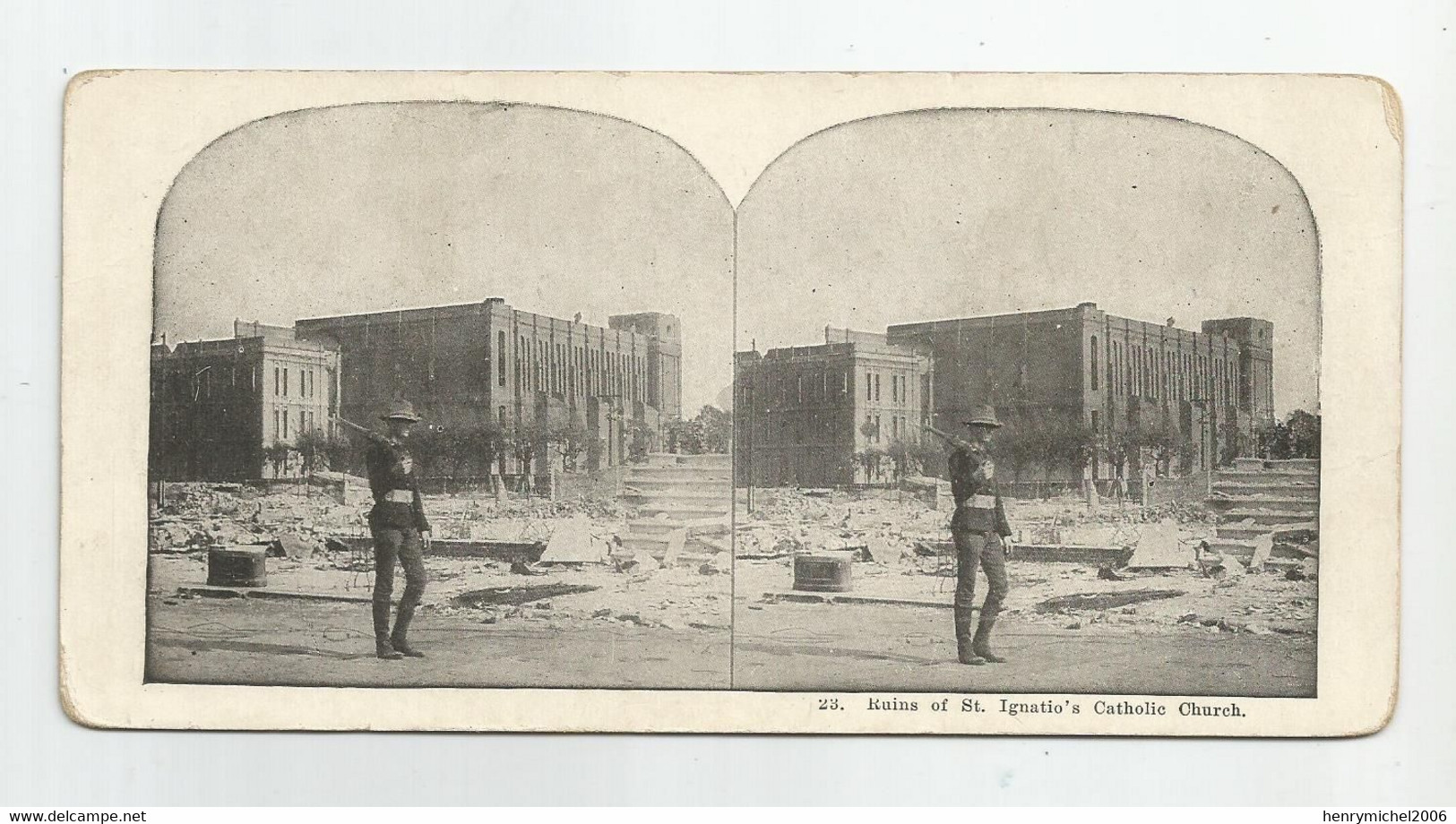 Photo Stéréo Stéréoscopique Ruins Of St Ignatio 's Catholic Church Us Marine San Francisco Tremblement De Terre 17,5x8,7 - Photos Stéréoscopiques