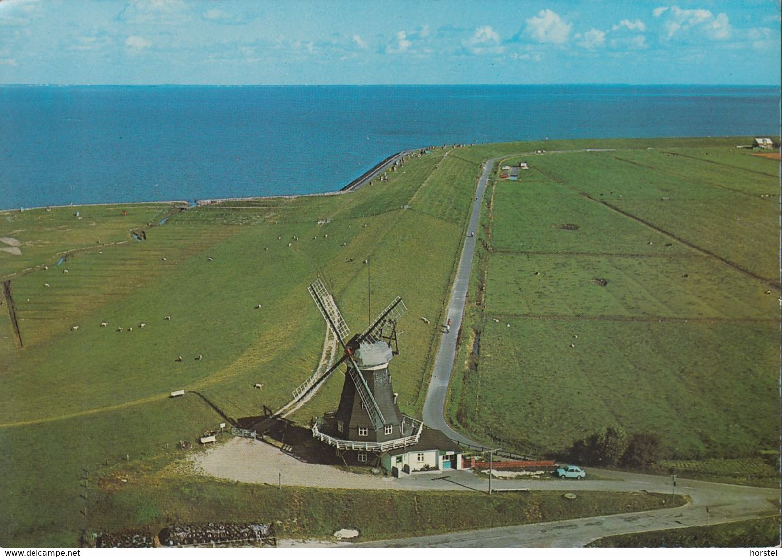 D-25849 Pellworm - Nordermühle - Windmühle - Mill - Cekade Luftaufnahme - Aerial View - Car - Halligen