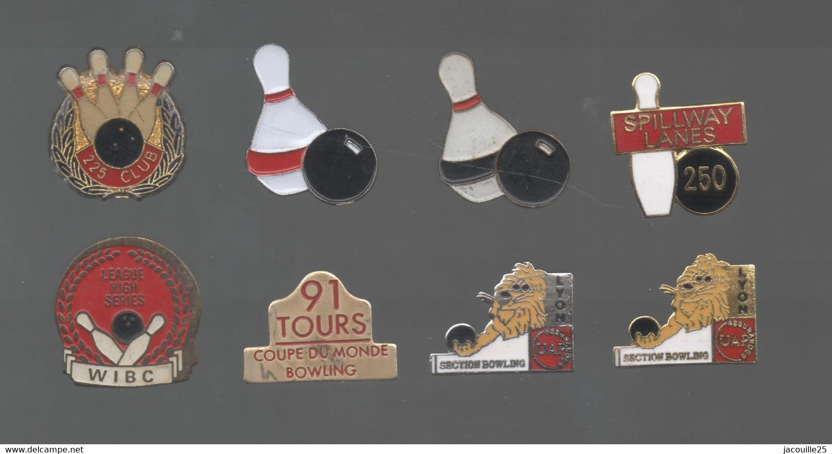 PINS PIN'S BOWLING 743 LYON LION COUPE DU MOND WIBC 225 CLUB  LOT 8 PINS - Bowling