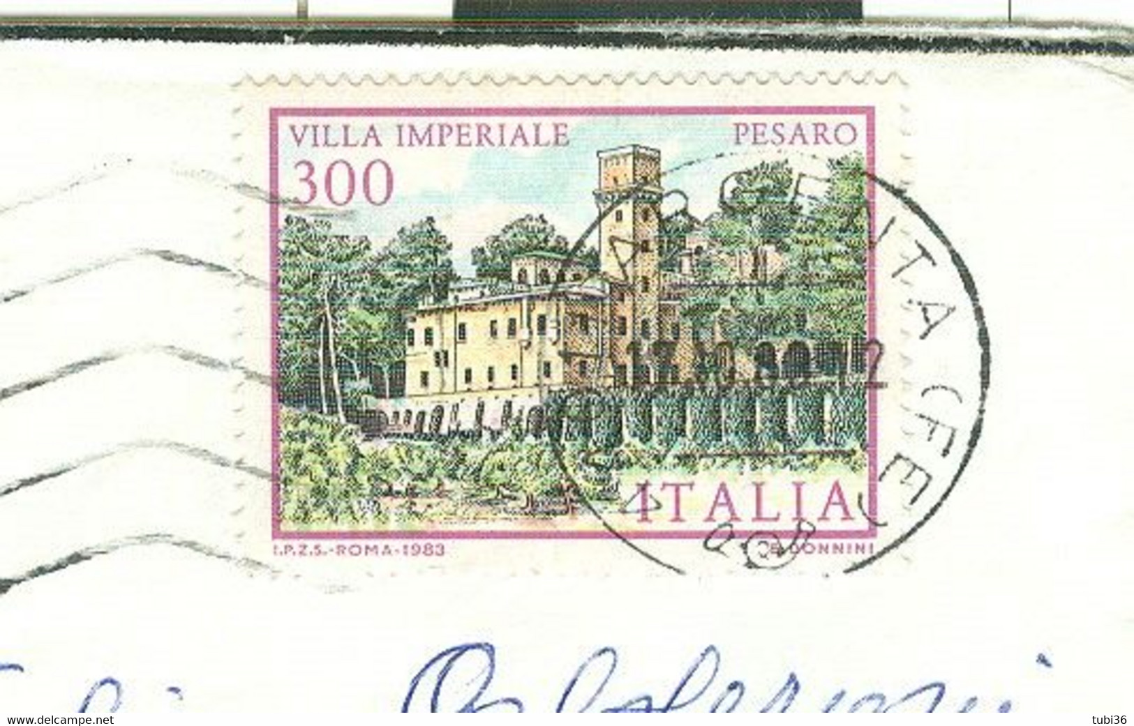 VILLE-VILLA IMPERIALE - PESARO £.300 (s1654)TARIFFA PARTECIPAZIONE,1983-TIMBRO POSTE ARGENTA (FERRARA) - 1981-90: Marcophilia