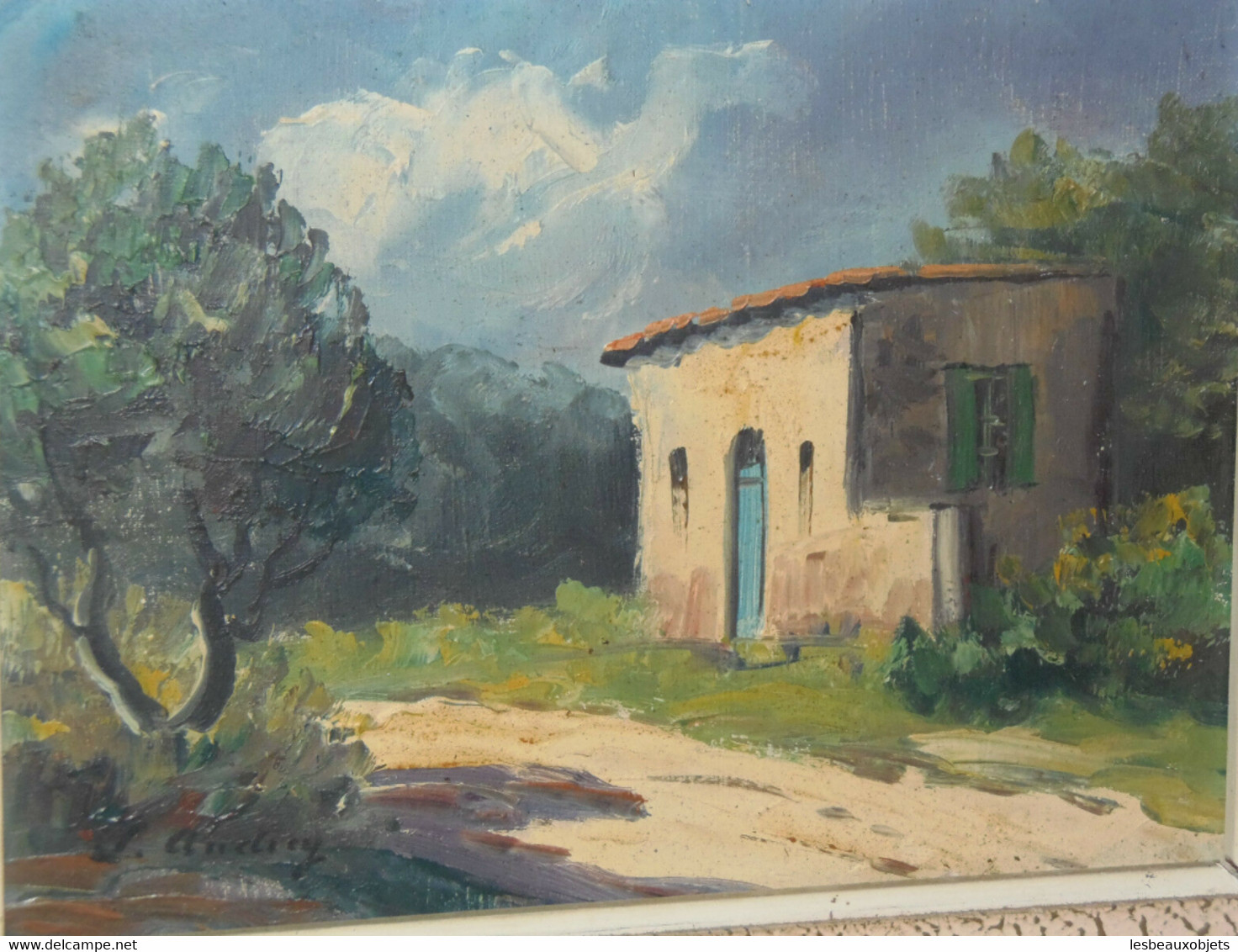 TABLEAU HUILE Sur TOILE HST 1950 PAYSAGE MAS PROVENCE Provençal Signé L.AUDREY COLLECTION DECO VITRINE - Olii