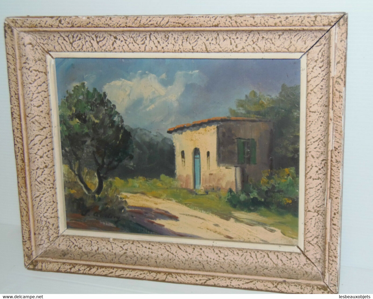 TABLEAU HUILE sur TOILE HST 1950 PAYSAGE MAS PROVENCE provençal signé L.AUDREY COLLECTION DECO VITRINE