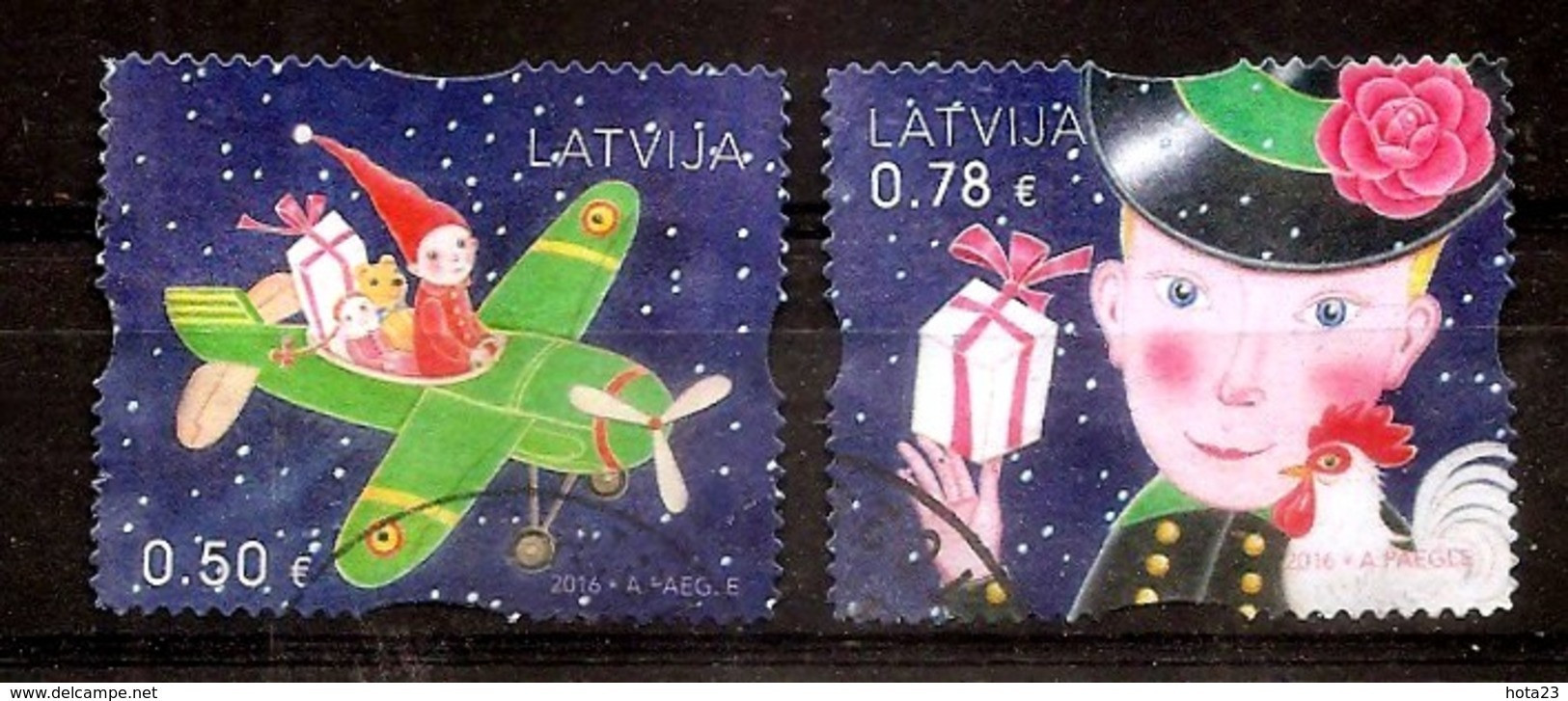 Latvia Lettland 2016 Christmas Gifts - Toys, Airplane ,rose, Doll, Cock Year USED (0) - Lettonie