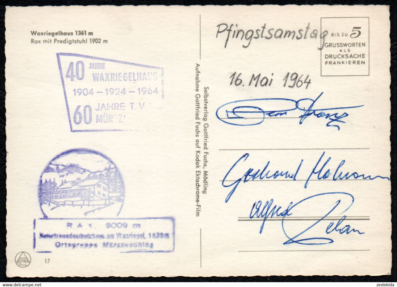 E2931 - Waxriegelhaus - Stempel - Verlag Gottfried Fuchs - Raxgebiet