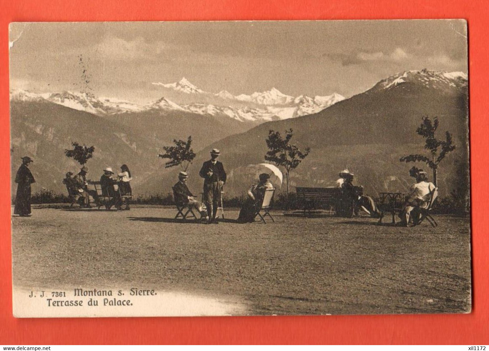 ZOU-09 RARE Montana-Crans Terrasse Du Palace, Touristes. Val D'Anniviers. Circulé 1912.  Ruedi Et Jullien 7361 - Anniviers