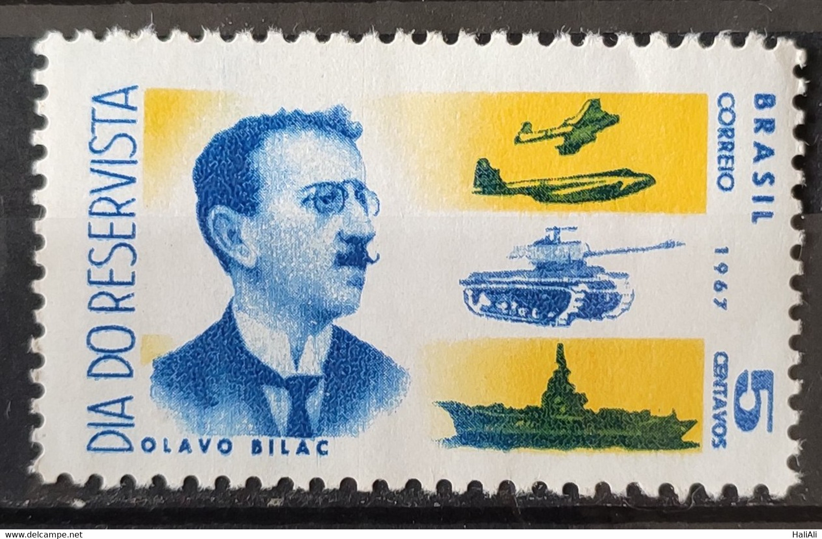 C 587 Brazil Stamp Day Reservist Military Airplane War Tank Ship Olavo Bilac 1967 2 - Andere & Zonder Classificatie