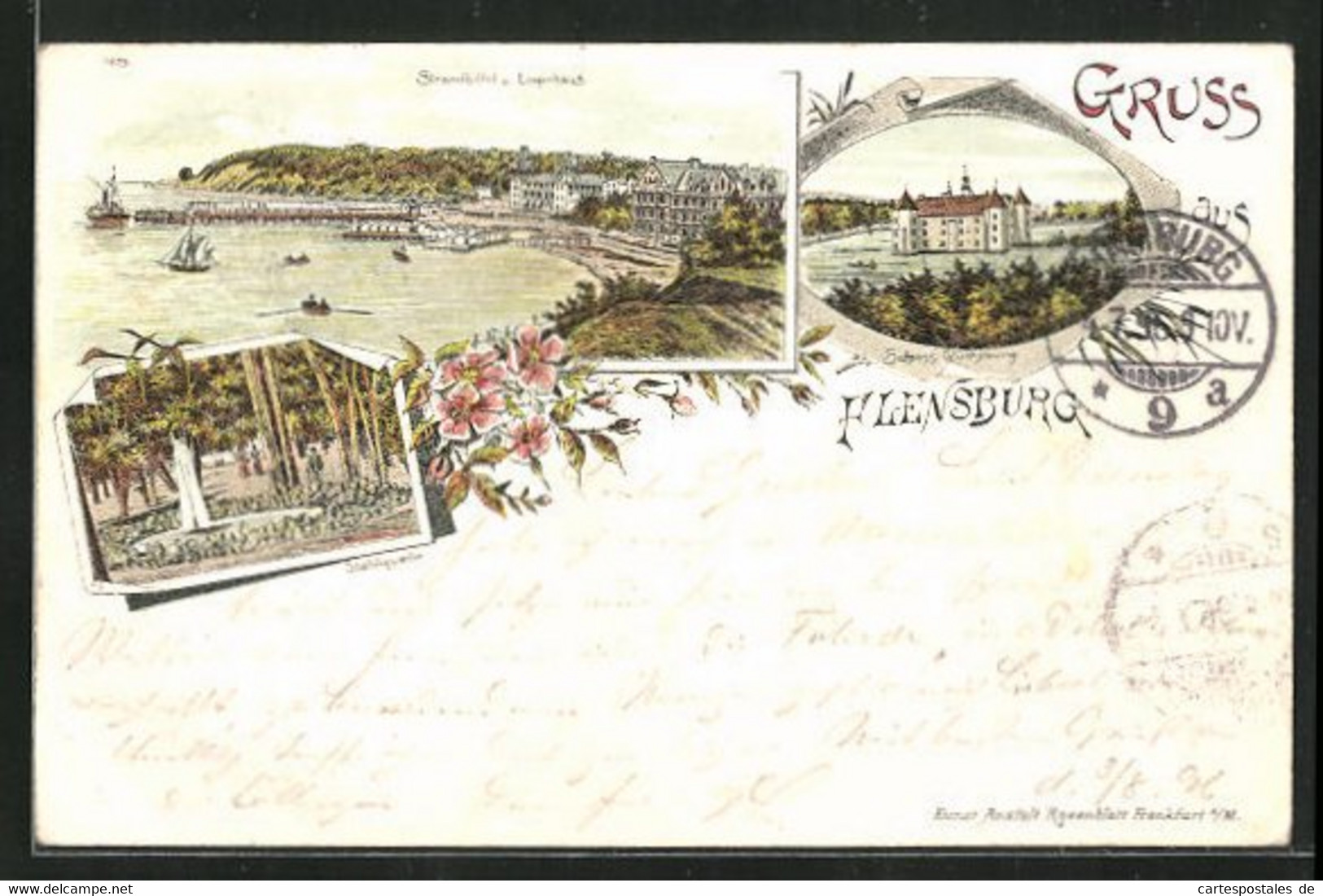 Lithographie Flensburg, Strandhotel Und Logierhaus, Schloss Glücksburg - Glücksburg
