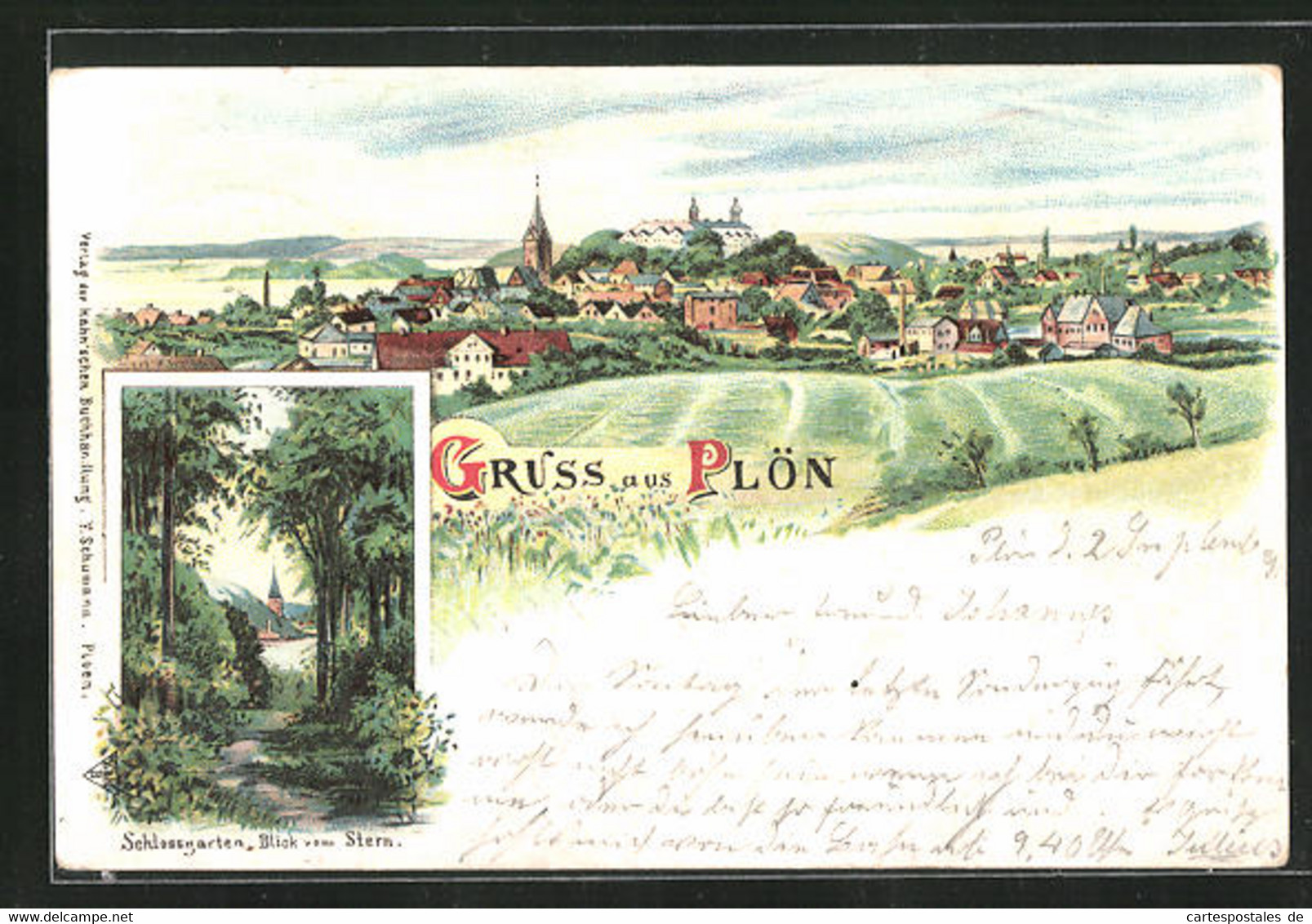 Lithographie Plön, Schlossgarten-Blick Vom Stern, Ortsansicht - Ploen