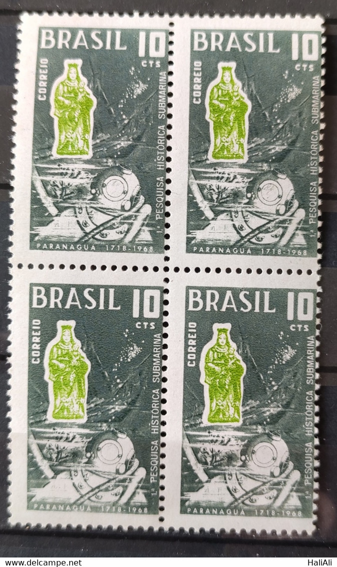 C 590 Brazil Stamp 150 Years Search Underwater Diving Suit Diving 1968 Block Of 4 Variedade Picote Deslocado - Andere & Zonder Classificatie