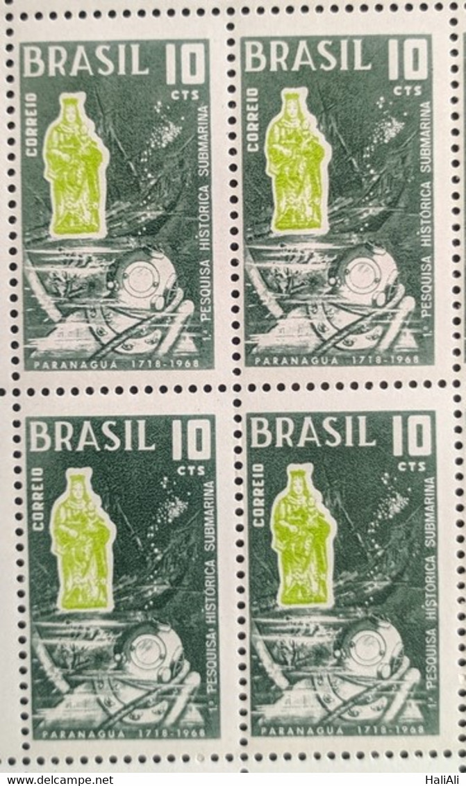 C 590 Brazil Stamp 150 Years Search Underwater Diving Suit Diving 1968 Block Of 4 - Andere & Zonder Classificatie