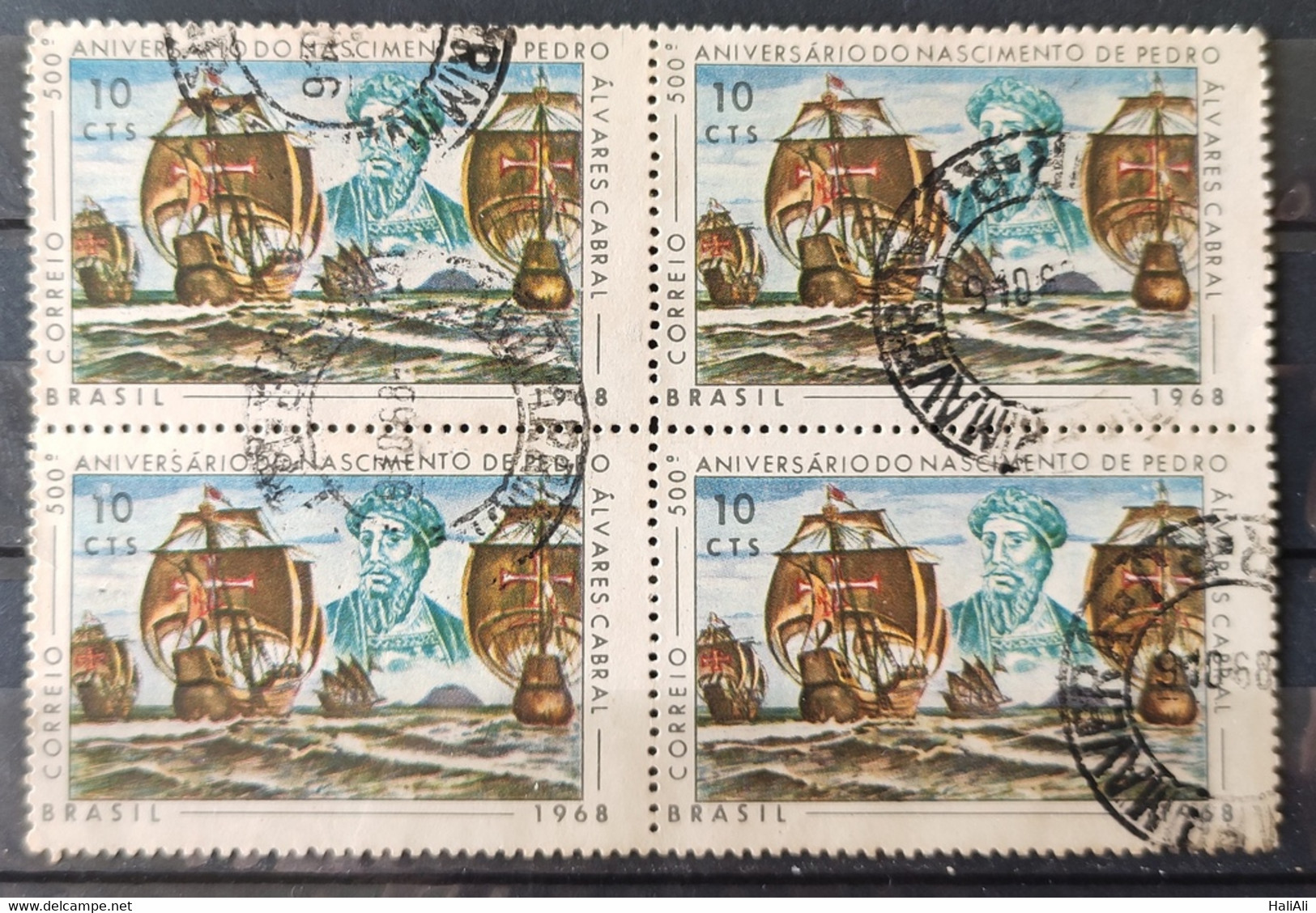 C 595 Brazil Stamp 500 Years Cabral Ship Caravel 1968 Block Of 4 Circulated 1 - Andere & Zonder Classificatie