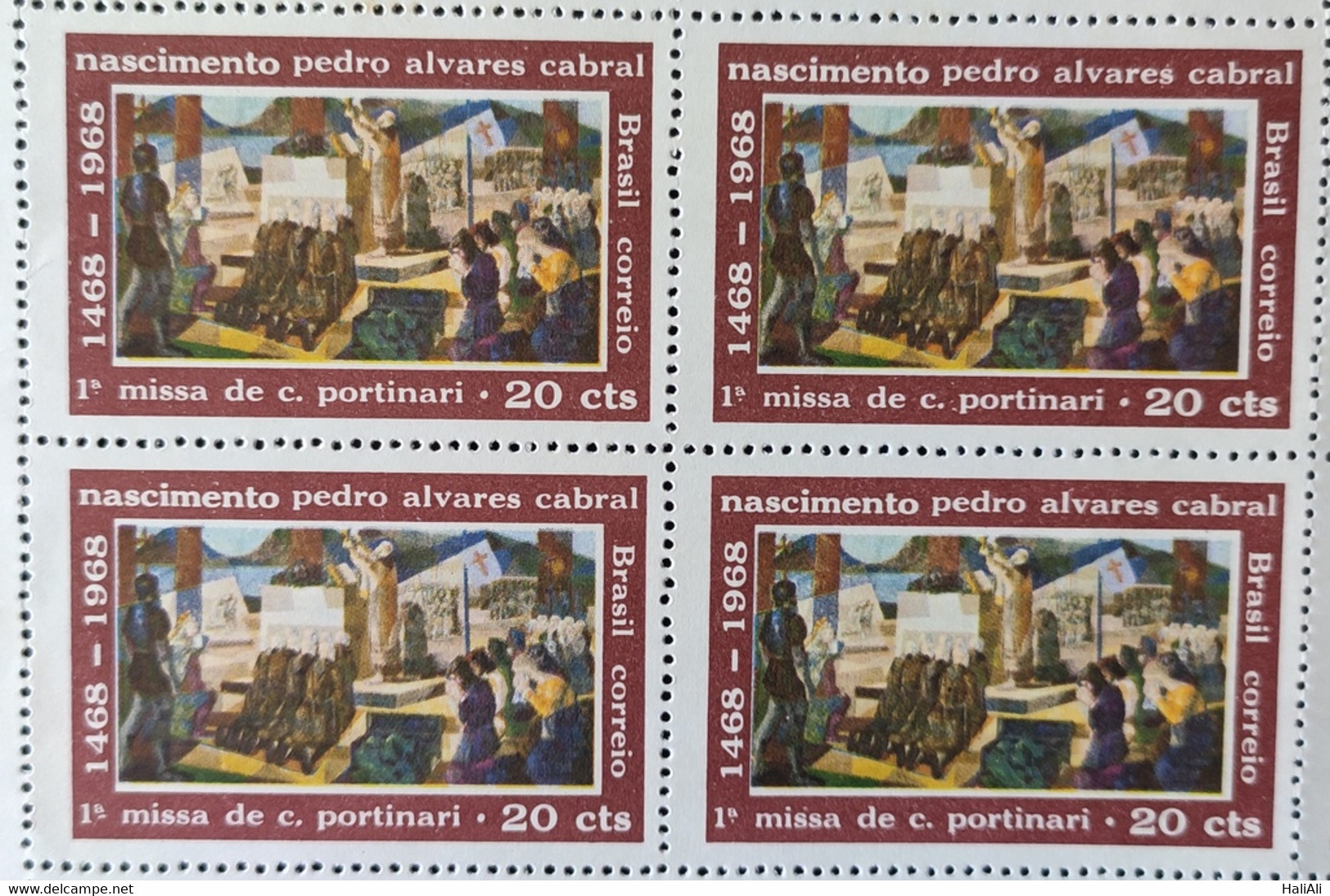 C 596 Brazil Stamp 500 Years Cabral Mass Portinari Art 1968 Block Of 4 - Autres & Non Classés