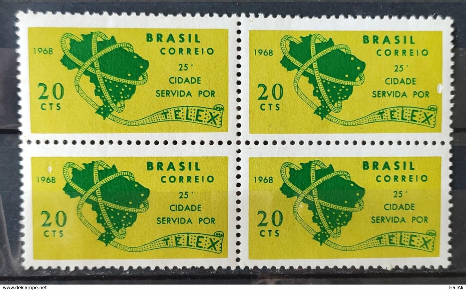 C 607 Brazil Stamp City Served By Telex Curitiba Map Postal Service 1968 Block Of 4 - Andere & Zonder Classificatie