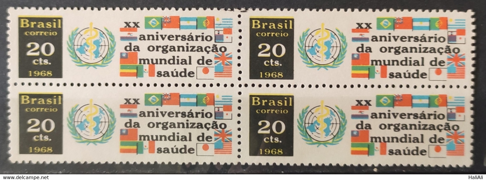 C 615 Brazil Stamp Birthday Of The World Organization Of Health Flag Map 1968 Block Of 4 - Sonstige & Ohne Zuordnung
