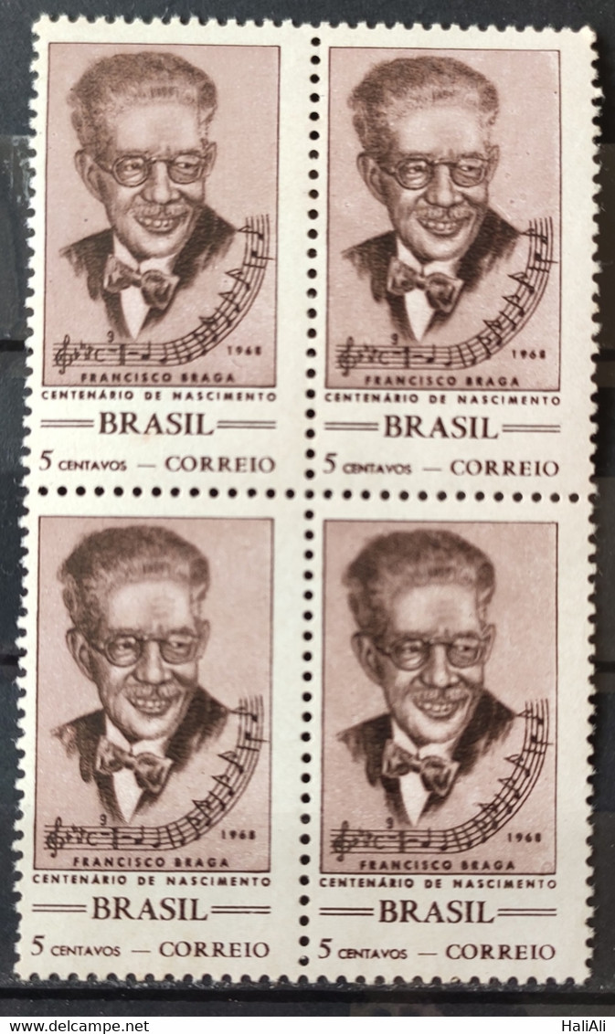 C 618 Brazil Stamp Centenary Maestro Francisco Braga Music 1968 Block Of 4 - Other & Unclassified