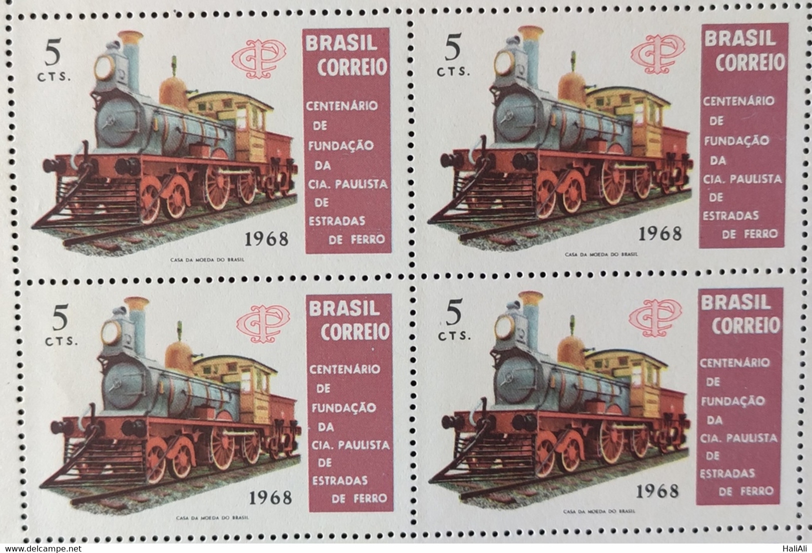 C 622 Brazil Stamp Centenary Paulista Company Of Railroads Railroad Train 1968 Block Of 4 - Andere & Zonder Classificatie