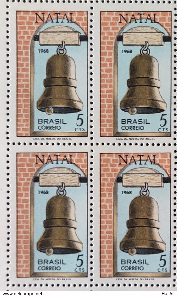 C 623 Brazil Stamp Christmas Bell Religion 1968 Block Of 4 - Other & Unclassified