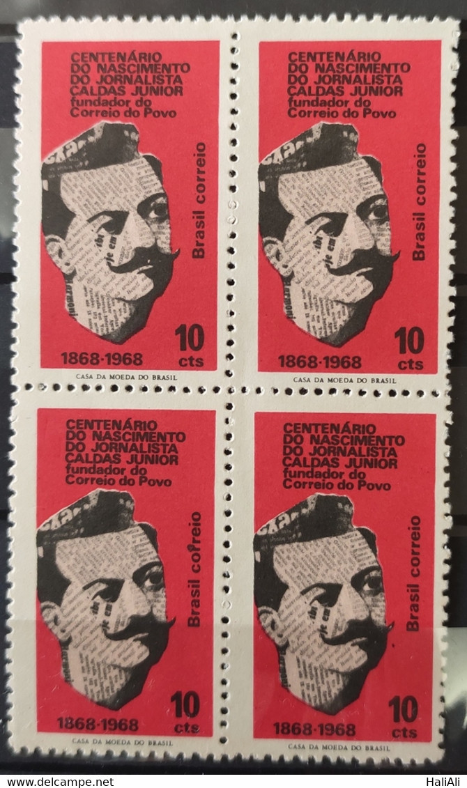 C 624 Brazil Stamp Centenary Journalist Francisco Vieira Caldas Jr. 1968 Block Of 4 - Sonstige & Ohne Zuordnung