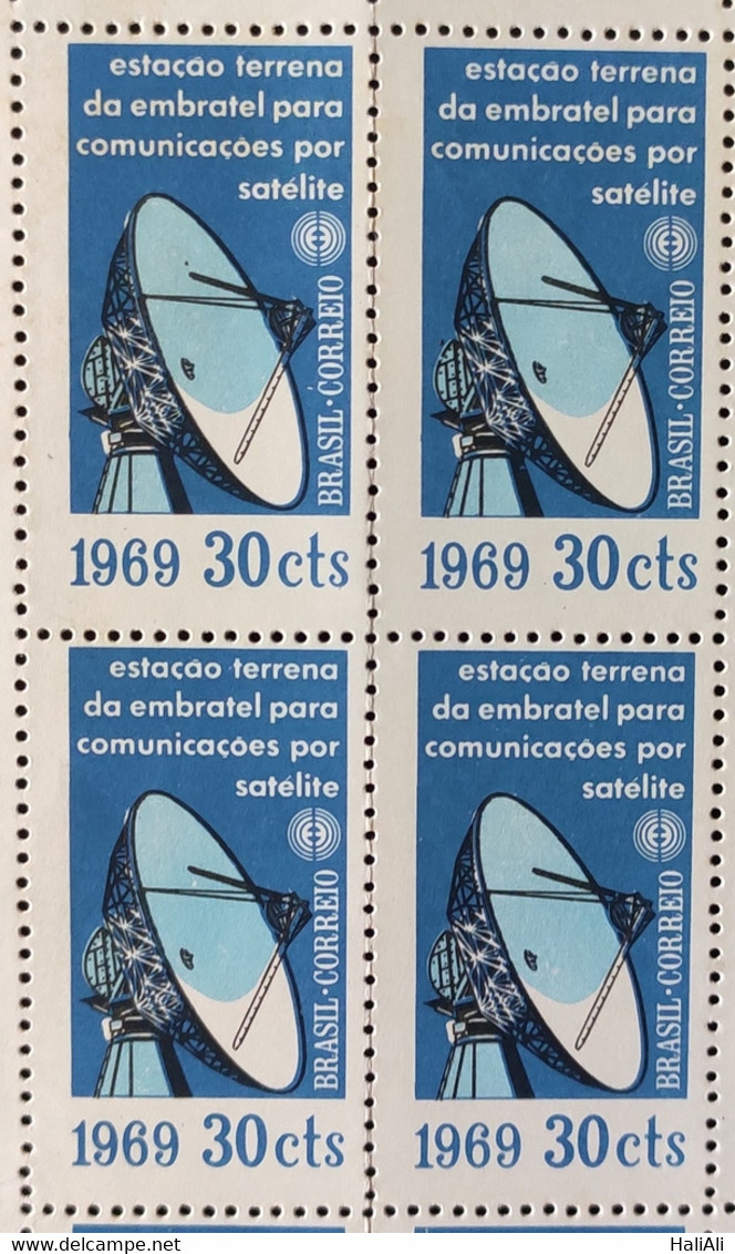 C 627 Brazil Stamp Embratel Earthly Communication Satellite Station 1969 Block Of 4 - Andere & Zonder Classificatie