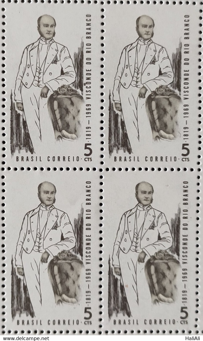 C 628 Brazil Stamp 150 Years Visconde Do Rio Branco Diplomacy 1969 Block Of 4 - Sonstige & Ohne Zuordnung