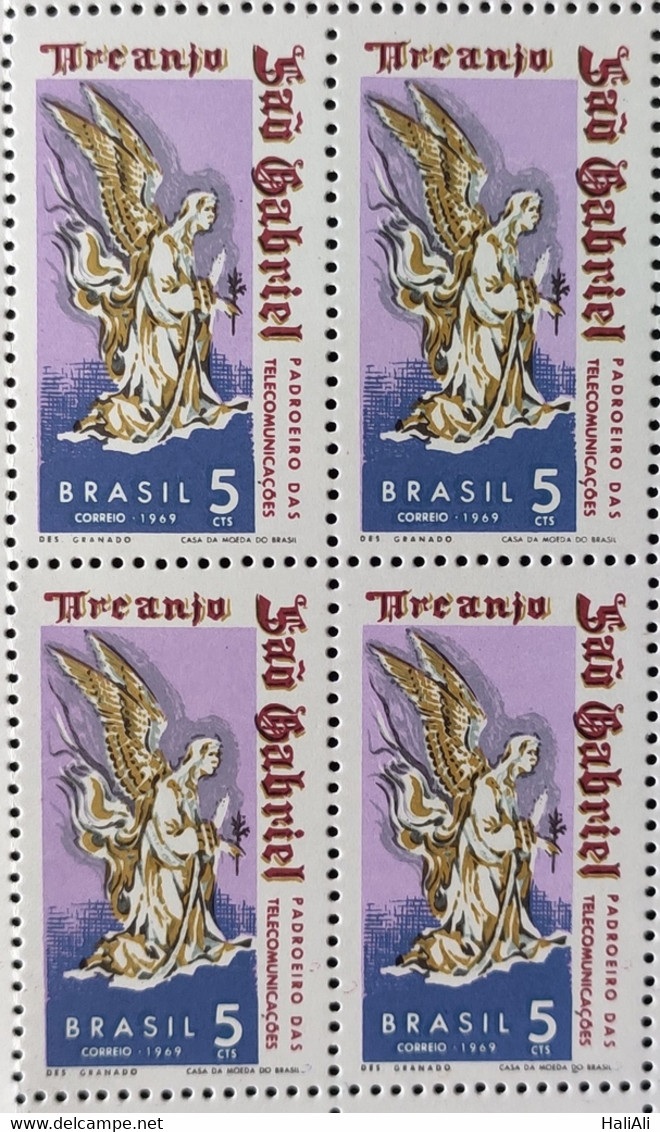 C 629 Brazil Stamp Day Sao Gabriel Patron Of Communications Religion 1969 Block Of 4 - Andere & Zonder Classificatie