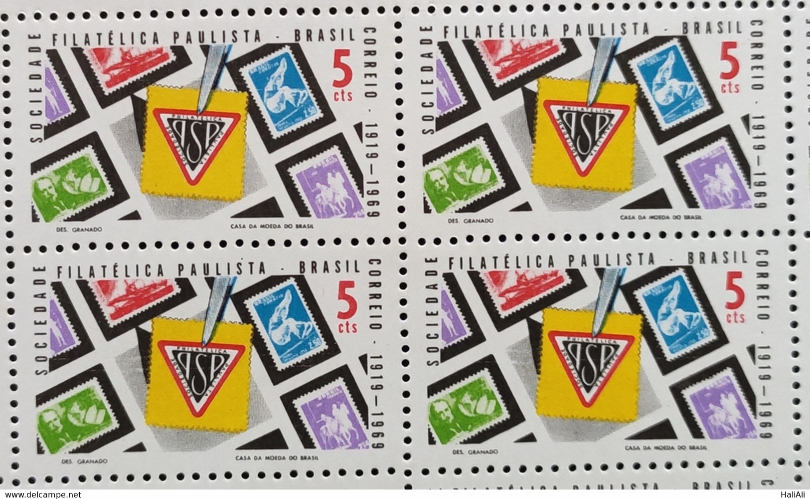 C 634 Brazil Stamp 50 Years Of The Company Philatelica Paulista 1969 Block Of 4 - Andere & Zonder Classificatie