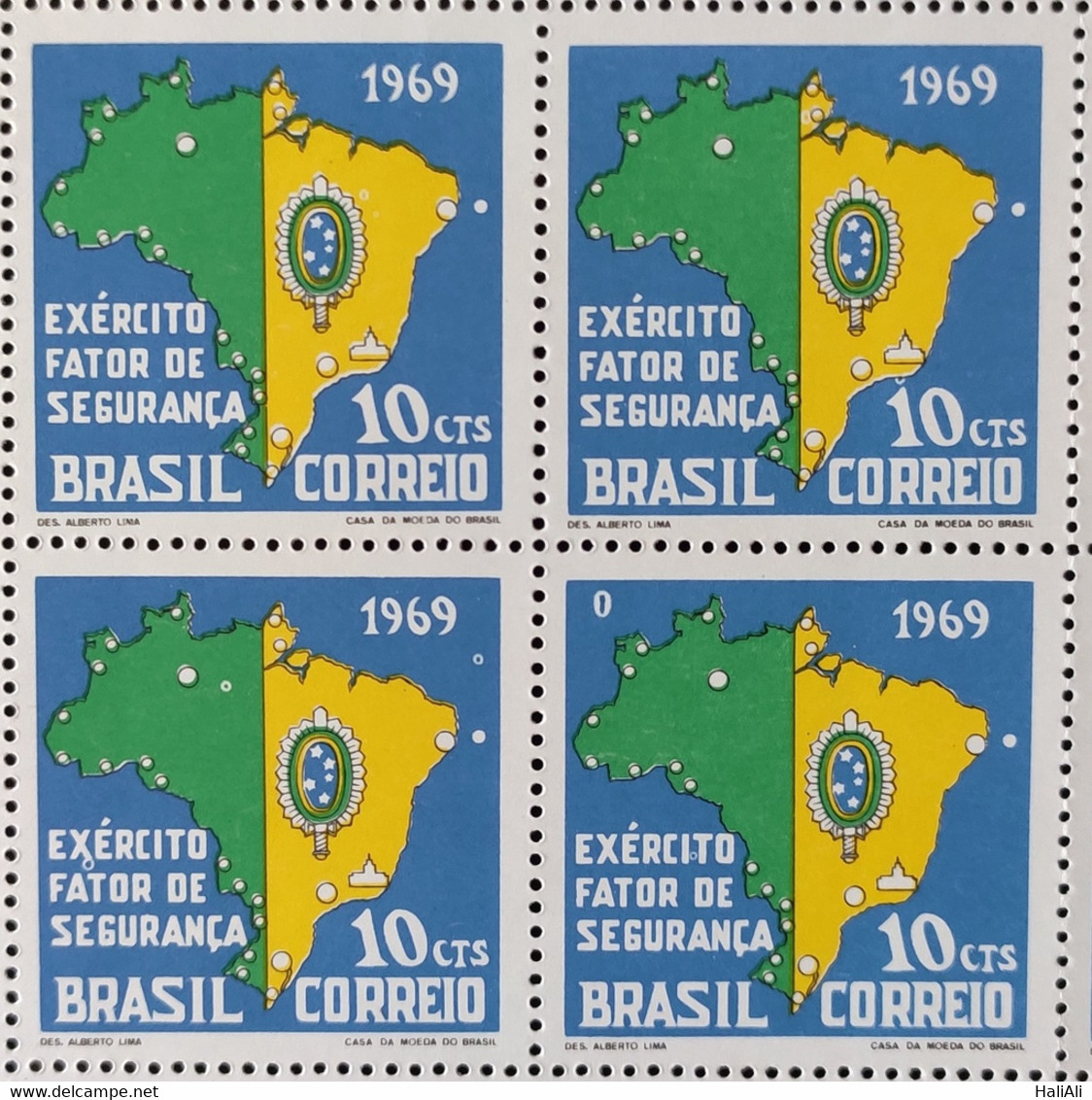 C 644 Brazil Stamp Brazilian Army Military Map Brasao 1969 Block Of 4 - Andere & Zonder Classificatie