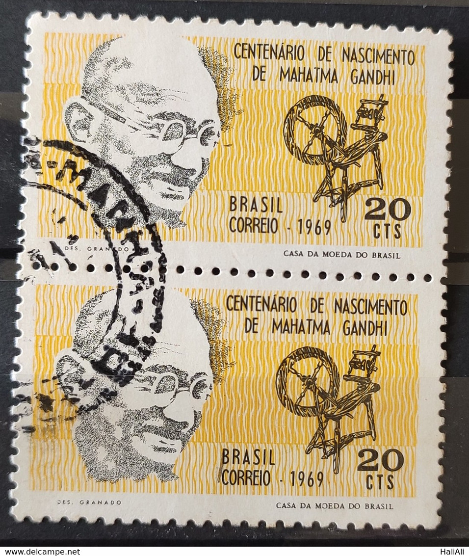 C 650 Brazil Stamp Mahatma Gandhi Centenary 1969 Circulated Pair 1 - Other & Unclassified