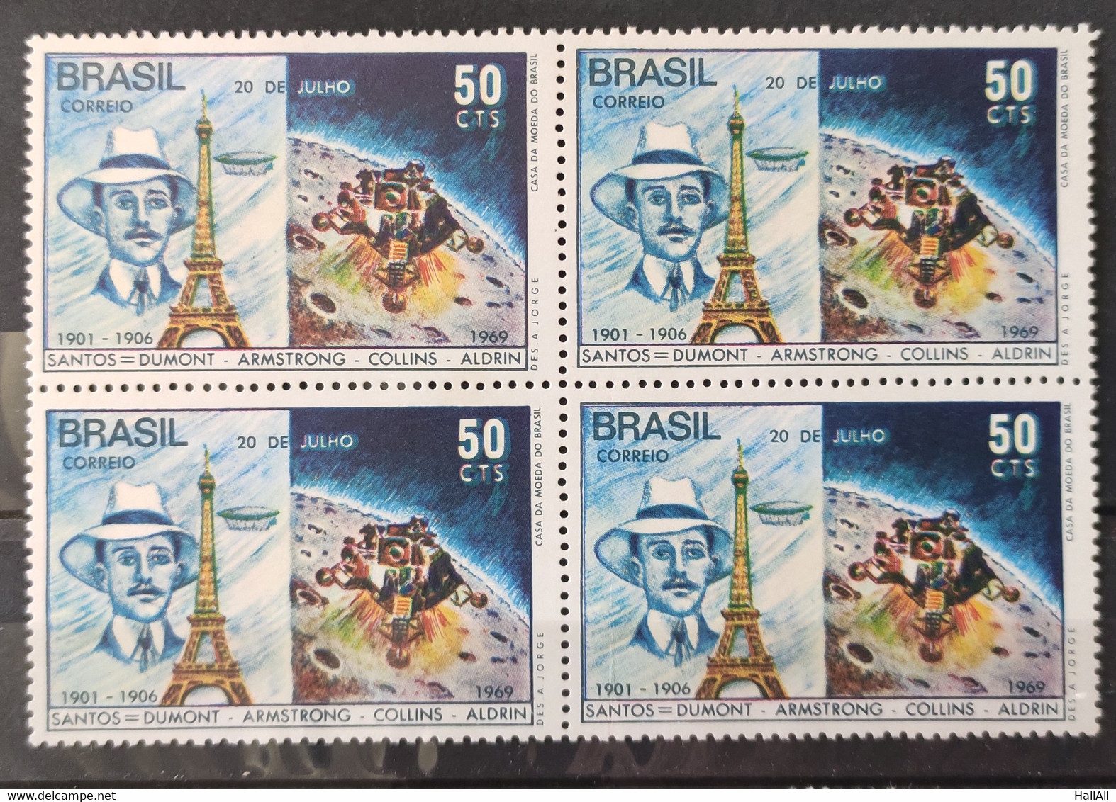 C 651 Brazil Stamp Man On The Moon Santos Dumont Balao France Eiffel Tower Space 1969 Block Of 4 2 - Andere & Zonder Classificatie