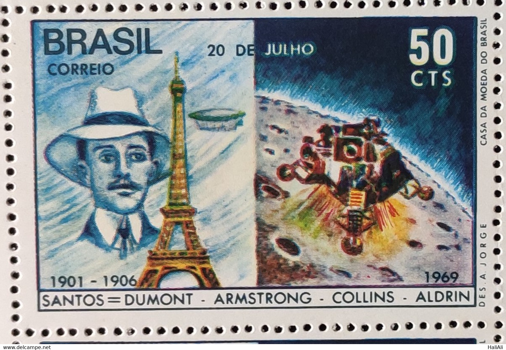 C 651 Brazil Stamp Man On The Moon Santos Dumont Balao France Eiffel Tower Space 1969 - Andere & Zonder Classificatie